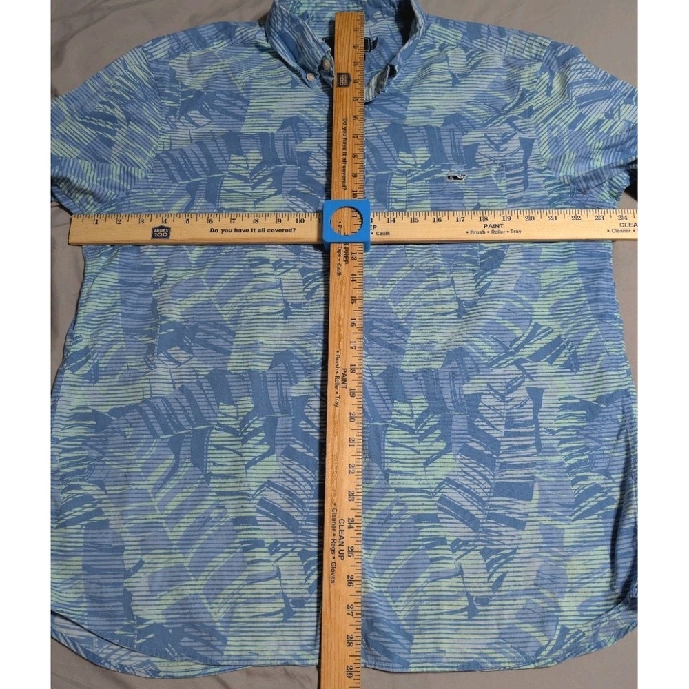 Vineyard Vines Mens Large Tropical Palm Leaf Short Sleeve Button Down Shirt Blue - Picture 6 of 7